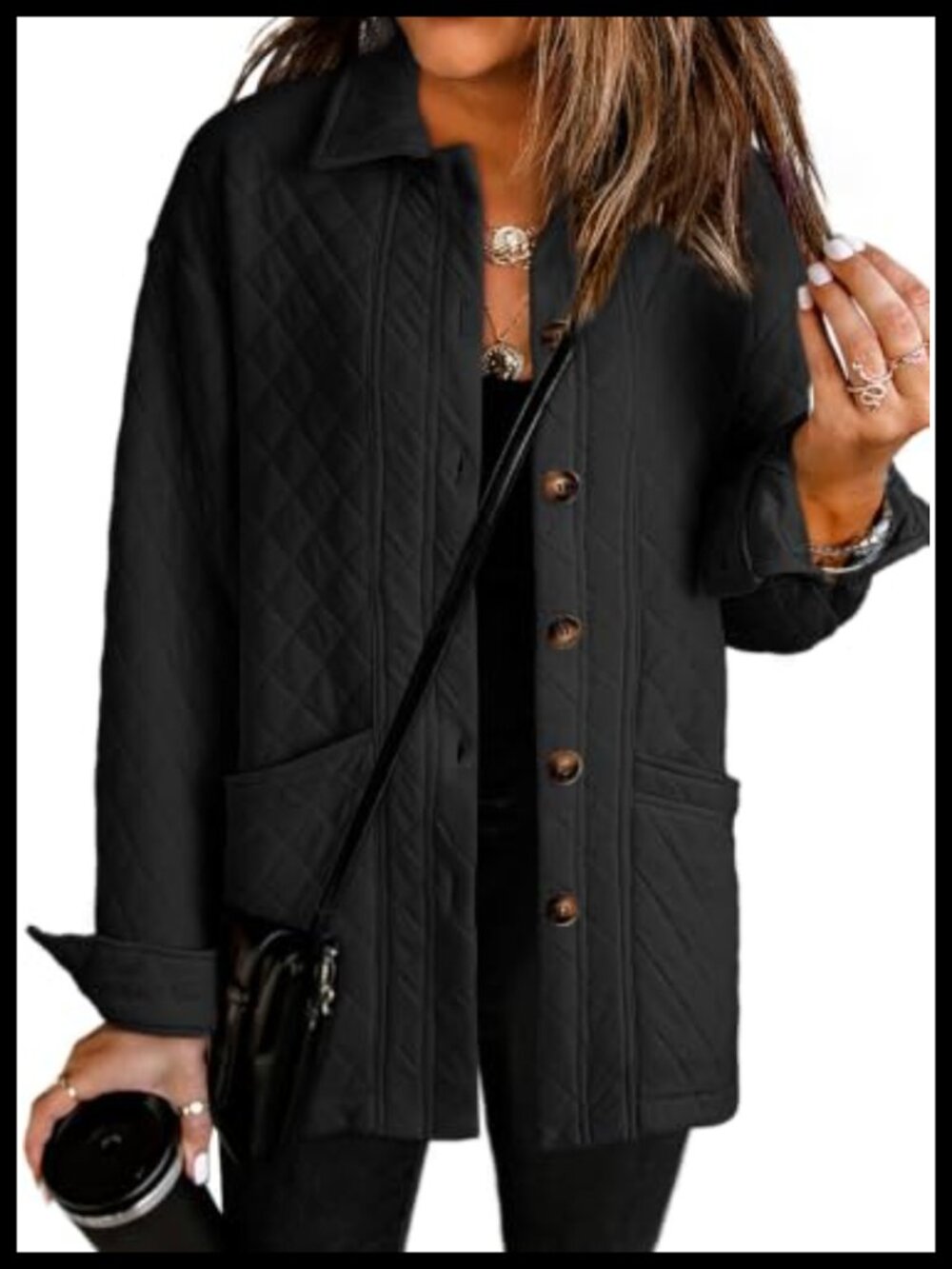 Dokotoo Quilted Jacket Button Down Collared Coat with Pockets